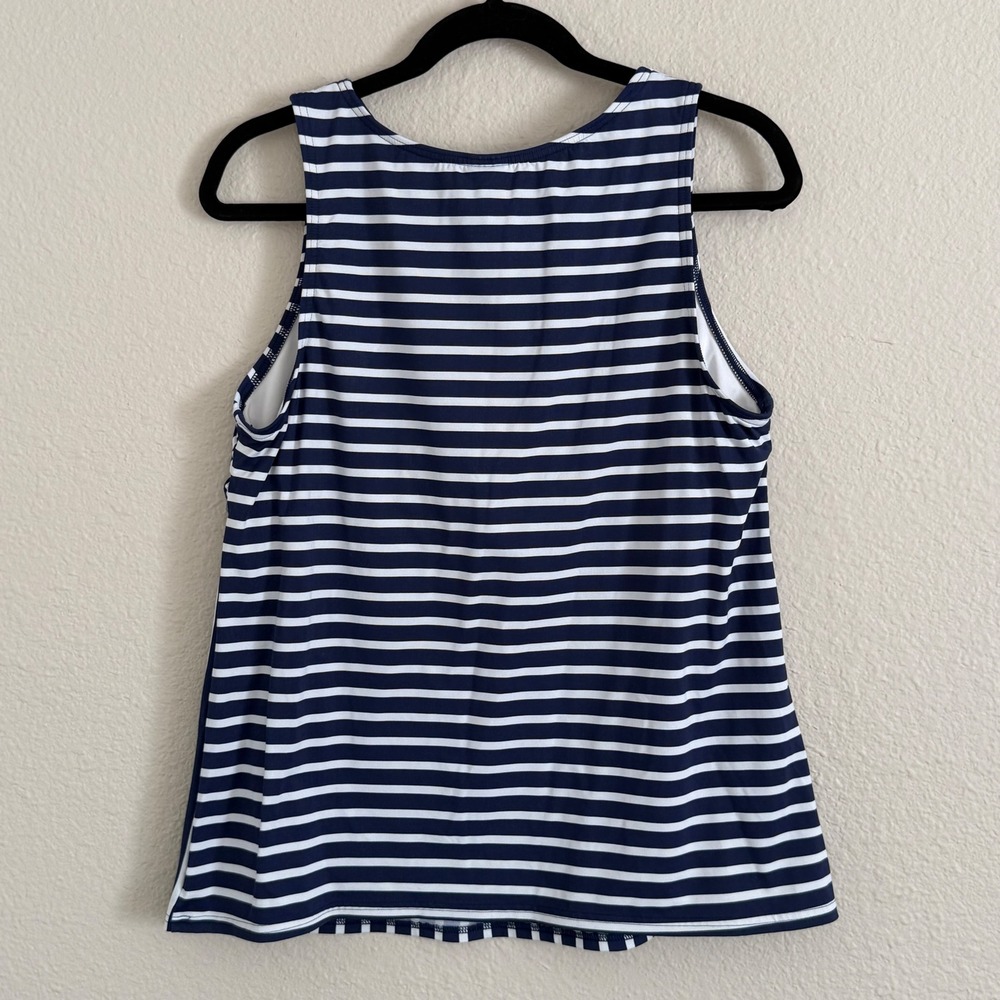 Lands End Womens 16 Navy Striped Modest Tankini Swim Top Wire Free Preppy Beachy - Picture 2 of 8